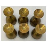 Group Of 6 Small Etched Brass Shot Cups 3' With 8 3/8' Heavy Brass Serving Tray