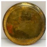 Vintage Heavy Brass Etched Serving Tray With Saudia Arabia Engraved 13 3/8'