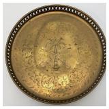 Vintage Heavy Brass Etched Serving Tray With Saudia Arabia Engraved 11'