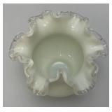 Vintage Mid Century 1960's FENTON Crimped Rim Milk Glass Bowl 4' x 5'