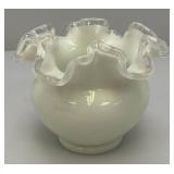 Vintage Mid Century 1960's FENTON Crimped Rim Milk Glass Bowl 4' x 5'