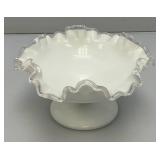 Vintage Mid Century 1960's FENTON Crimped Rim Milk Glass Candy Bowl 4' x 7'