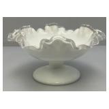 Vintage Mid Century 1960's FENTON Crimped Rim Milk Glass Candy Bowl 4' x 7'