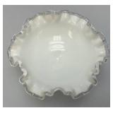 Vintage Mid Century 1960's FENTON Crimped Rim Milk Glass Candy Bowl 4' x 7'