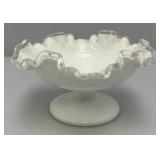 Vintage Mid Century 1960's FENTON Crimped Rim Milk Glass Candy Bowl 4' x 7'