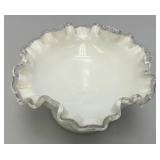 Vintage Mid Century 1960's FENTON Crimped Rim Milk Glass Candy Bowl 4' x 7'