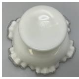 Vintage Mid Century 1960's FENTON Crimped Rim Milk Glass Candy Bowl 4' x 7'