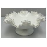 Vintage Mid Century 1960's FENTON Crimped Rim Milk Glass Candy Bowl 4' x 8'