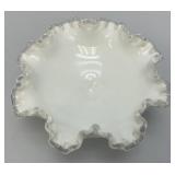 Vintage Mid Century 1960's FENTON Crimped Rim Milk Glass Candy Bowl 4' x 8'