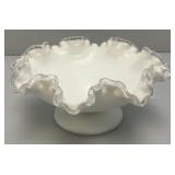 Vintage Mid Century 1960's FENTON Crimped Rim Milk Glass Candy Bowl 4' x 8'