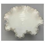 Vintage Mid Century 1960's FENTON Crimped Rim Milk Glass Candy Bowl 4' x 8'