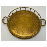 Vintage Heavy Ornate Brass Etched Serving Tray With Saudia Arabia Engraved 12'