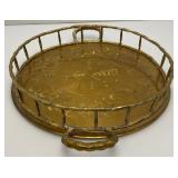 Vintage Heavy Ornate Brass Etched Serving Tray With Saudia Arabia Engraved 12'