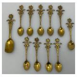 Set Of 11 Vintage Collectible Saudi Arabia Souvenir Gold Plated Miniature Spoons 4 1/4' 1=5 1/4'
