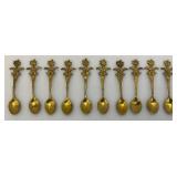 Set Of 11 Vintage Collectible Saudi Arabia Souvenir Gold Plated Miniature Spoons 4 1/4' 1=5 1/4'