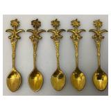 Set Of 11 Vintage Collectible Saudi Arabia Souvenir Gold Plated Miniature Spoons 4 1/4' 1=5 1/4'