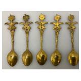Set Of 11 Vintage Collectible Saudi Arabia Souvenir Gold Plated Miniature Spoons 4 1/4' 1=5 1/4'