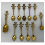 Set Of 11 Vintage Collectible Saudi Arabia Souvenir Gold Plated Miniature Spoons 4 1/4' 1=5 1/4'