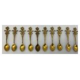 Set Of 11 Vintage Collectible Saudi Arabia Souvenir Gold Plated Miniature Spoons 4 1/4' 1=5 1/4'
