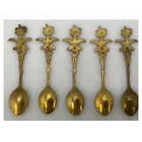 Set Of 11 Vintage Collectible Saudi Arabia Souvenir Gold Plated Miniature Spoons 4 1/4' 1=5 1/4'
