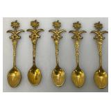 Set Of 11 Vintage Collectible Saudi Arabia Souvenir Gold Plated Miniature Spoons 4 1/4' 1=5 1/4'
