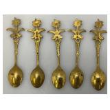 Set Of 11 Vintage Collectible Saudi Arabia Souvenir Gold Plated Miniature Spoons 4 1/4' 1=5 1/4'