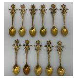 Set Of 11 Vintage Collectible Saudi Arabia Souvenir Gold Plated Miniature Spoons 4 1/4'