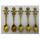 Set Of 11 Vintage Collectible Saudi Arabia Souvenir Gold Plated Miniature Spoons 4 1/4'