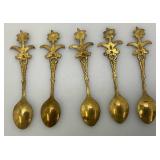 Set Of 11 Vintage Collectible Saudi Arabia Souvenir Gold Plated Miniature Spoons 4 1/4'