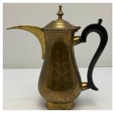 Awesome Etched Heavy Brass Saudi Arabia Brass Dallah Coffee Pot 8' With Bakelite Style Handle