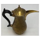 Awesome Etched Heavy Brass Saudi Arabia Brass Dallah Coffee Pot 8' With Bakelite Style Handle