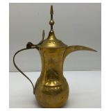Vintage Heavy Etched Brass Saudi Arabia Indian Made DallaCoffee Pot 12'