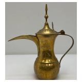Vintage Heavy Etched Brass Saudi Arabia Indian Made DallaCoffee Pot 12'