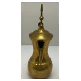 Vintage Heavy Etched Brass Saudi Arabia Indian Made DallaCoffee Pot 12'