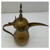 Vintage Etched Brass Turkish Dallah Coffee Pot 12' Signed With Foil label