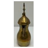 Vintage Etched Brass Turkish Dallah Coffee Pot 12' Signed With Foil label