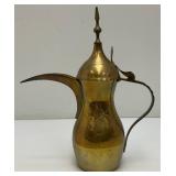 Vintage Etched Brass Turkish Dallah Coffee Pot 12' Signed With Foil label