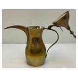 Vintage Etched Brass Turkish Dallah Coffee Pot 12' Signed With Foil label
