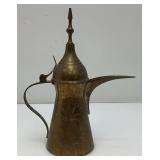 Vintage Etched Brass Suadi Arabia Dallah Coffee pot 11.5'