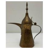 Vintage Etched Brass Suadi Arabia Dallah Coffee pot 11.5'