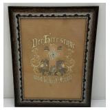 Antique Late 1800's German Victorian Needlework Sampler Created On Punch Paper Framed Behind Glass 15' x 19'