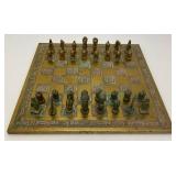Est. $400.00- $600.00 14' x 14' Vintage Greek Brutalist Bronze Chess Set With Matching Brass Board