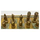 Est. $400.00- $600.00 14' x 14' Vintage Greek Brutalist Bronze Chess Set With Matching Brass Board