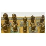 Est. $400.00- $600.00 14' x 14' Vintage Greek Brutalist Bronze Chess Set With Matching Brass Board