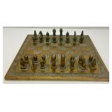 Est. $400.00- $600.00 14' x 14' Vintage Greek Brutalist Bronze Chess Set With Matching Brass Board
