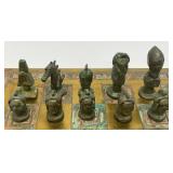 Est. $400.00- $600.00 14' x 14' Vintage Greek Brutalist Bronze Chess Set With Matching Brass Board