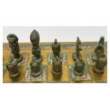 Est. $400.00- $600.00 14' x 14' Vintage Greek Brutalist Bronze Chess Set With Matching Brass Board