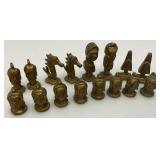 Est. $400.00- $600.00 14' x 14' Vintage Greek Brutalist Bronze Chess Set With Matching Brass Board