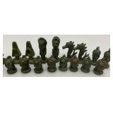 Est. $400.00- $600.00 14' x 14' Vintage Greek Brutalist Bronze Chess Set With Matching Brass Board