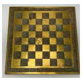 Est. $400.00- $600.00 14' x 14' Vintage Greek Brutalist Bronze Chess Set With Matching Brass Board